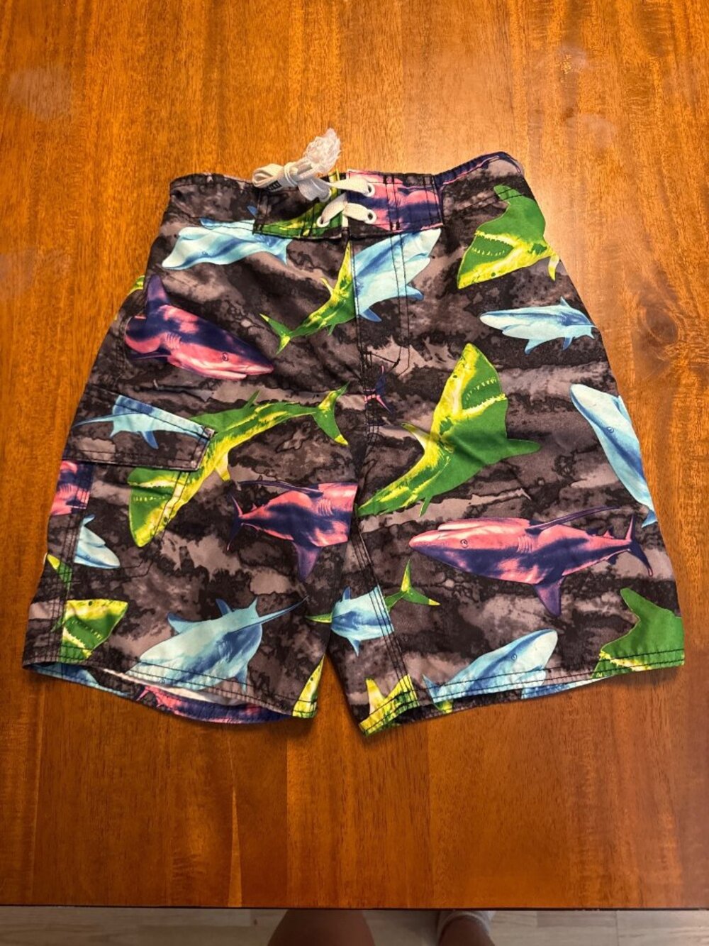 Joe Boxer Boys Shark-Print Swim Trunks Size 7 Multi-Color Elastic Waist With Dra
